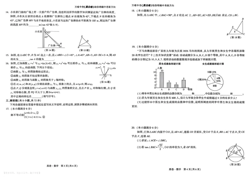 数学黑卷_中考押题2026《中考押题》系列（9科全套实时更新中）_万唯2026版初中《万唯黑白卷》7科全套（武汉）_数学