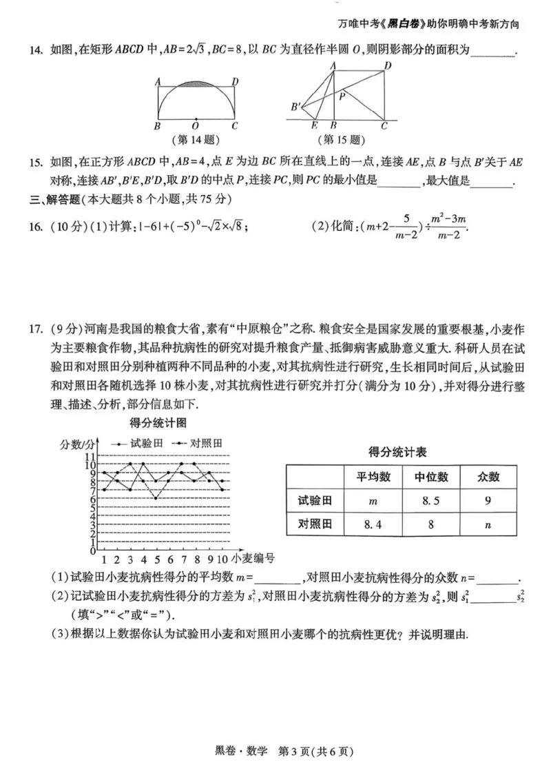 数学黑卷_中考押题2026《中考押题》系列（9科全套实时更新中）_万唯2026版初中《万唯黑白卷》7科全套（河南）