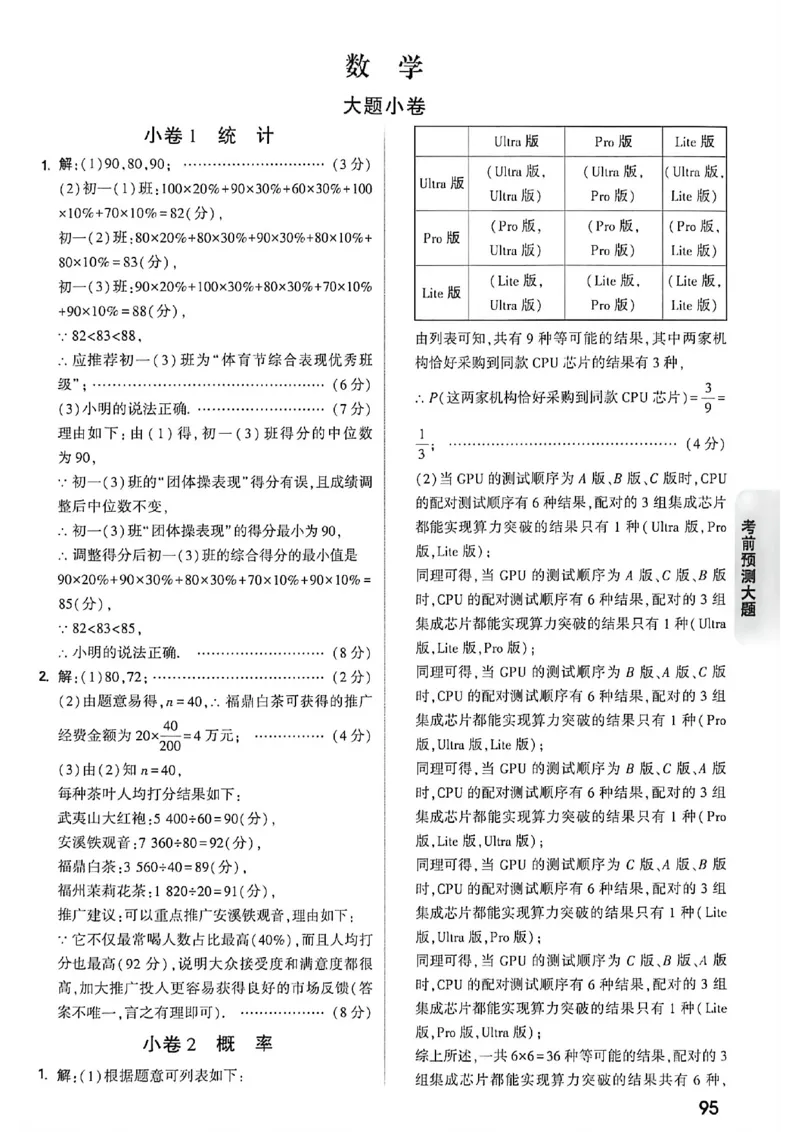 数学考前预测答案_中考押题2026《中考押题》系列（9科全套实时更新中）_万唯2026版初中《万唯黑白卷》7科全套（福建）_万维数学