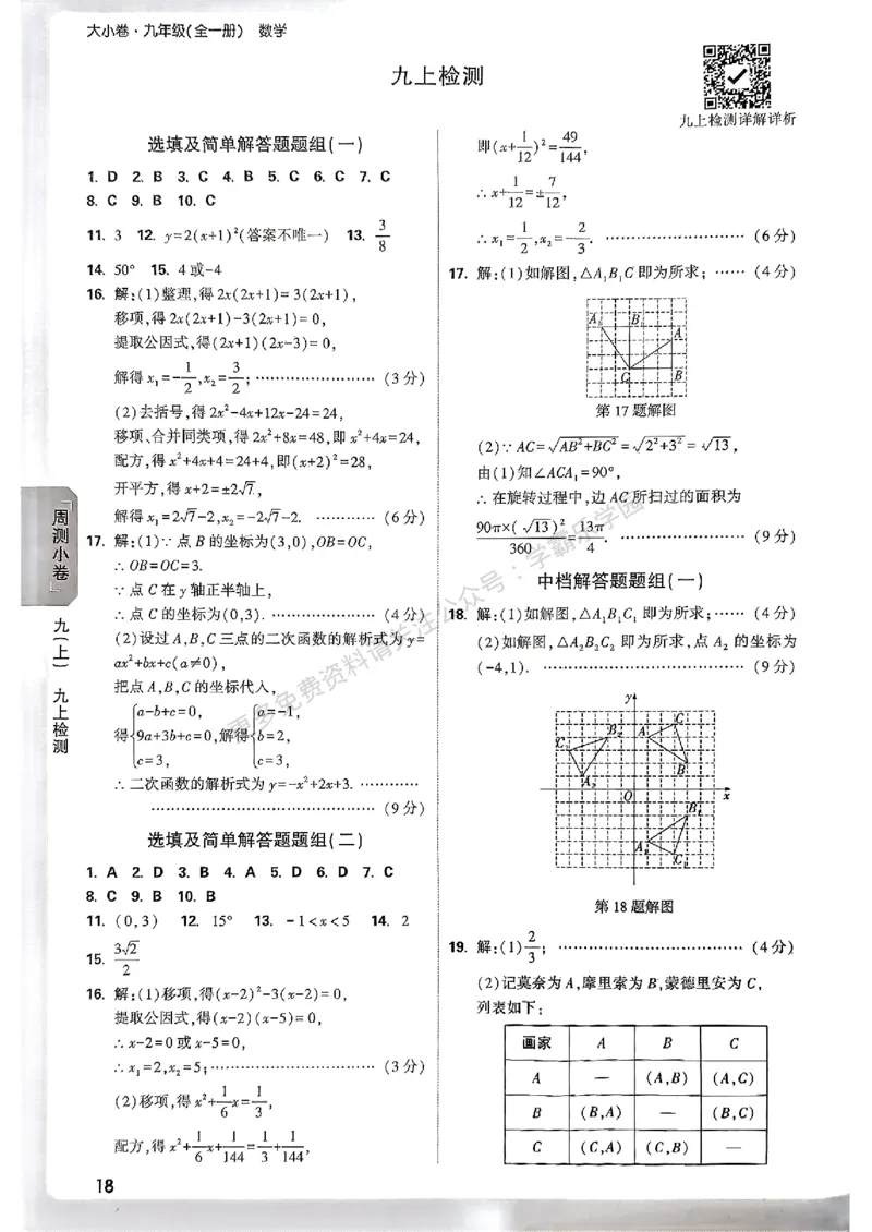大小卷九年级全一册数学人教&mdash;&mdash;答案_2026中考押题卷合集_2026新中考中考全科资料_2026版大小卷&bull;人教版数学&bull;9年级全一册