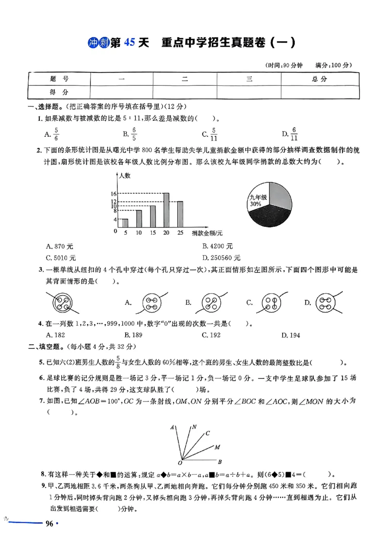 小升初数学《阳光同学冲刺48天》测评版_小升初冲刺48天（语数英）_小升初数学《阳光同学冲刺48天》