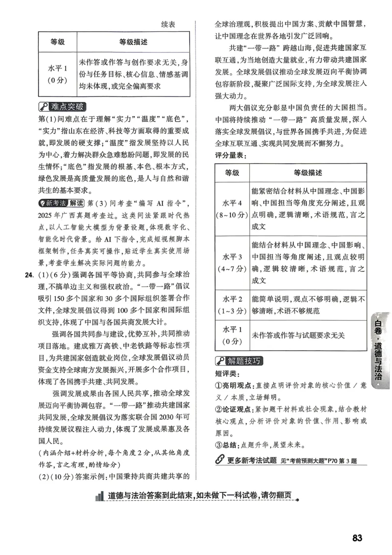 白卷道法答案_中考押题2026《中考押题》系列（9科全套实时更新中）_万唯2026版初中《万唯黑白卷》7科全套（山东）_2026《万唯中考&bull;山东黑白卷》道法