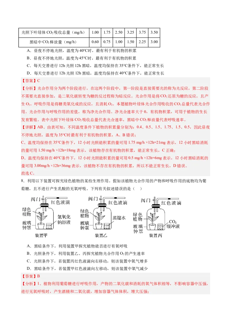 考点通关卷11细胞代谢综合分析（解析版）_2025年新高考资料_一轮复习_2025年高考生物一轮复习考点通关卷（新高考通用）