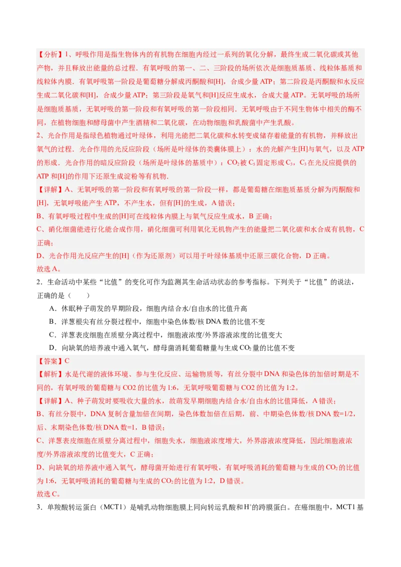 考点通关卷11细胞代谢综合分析（解析版）_2025年新高考资料_一轮复习_2025年高考生物一轮复习考点通关卷（新高考通用）