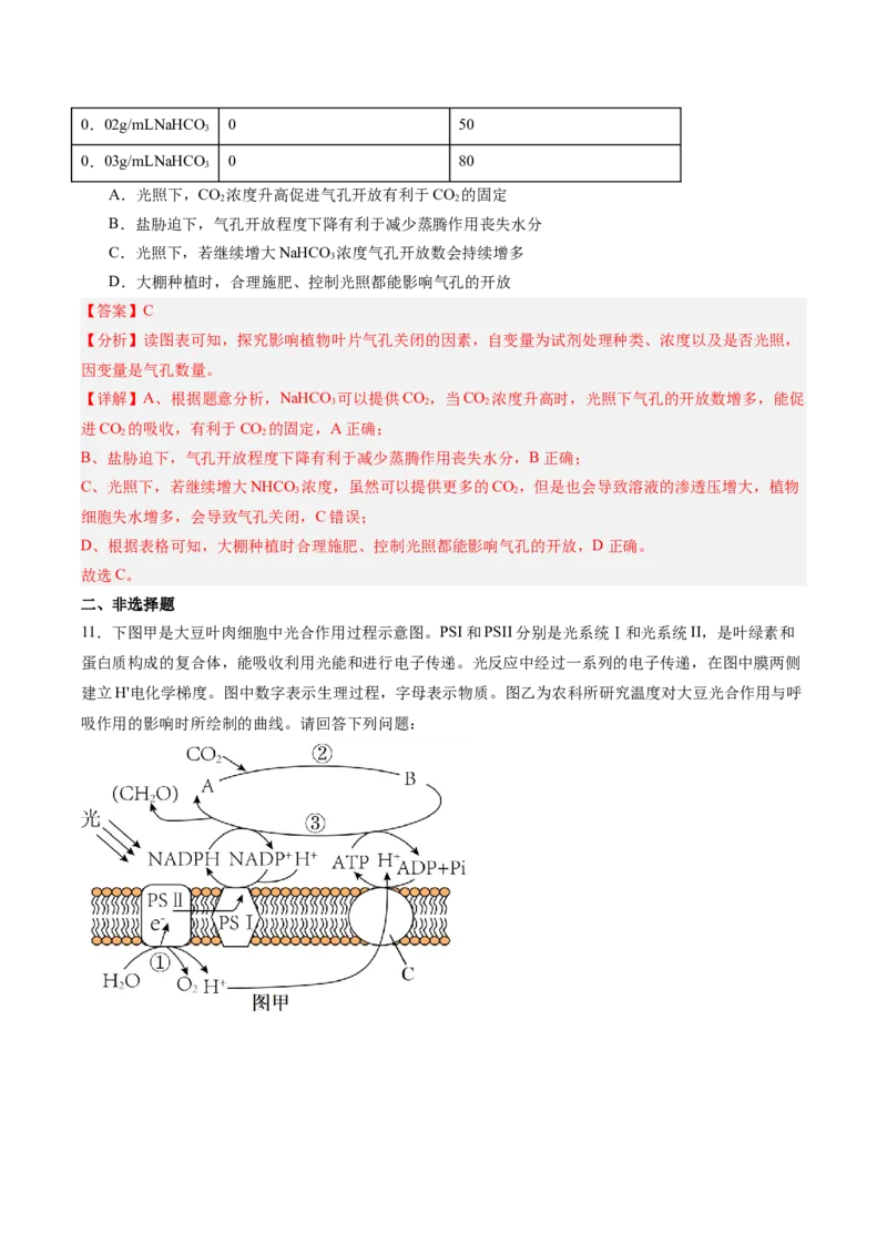 考点通关卷11细胞代谢综合分析（解析版）_2025年新高考资料_一轮复习_2025年高考生物一轮复习考点通关卷（新高考通用）