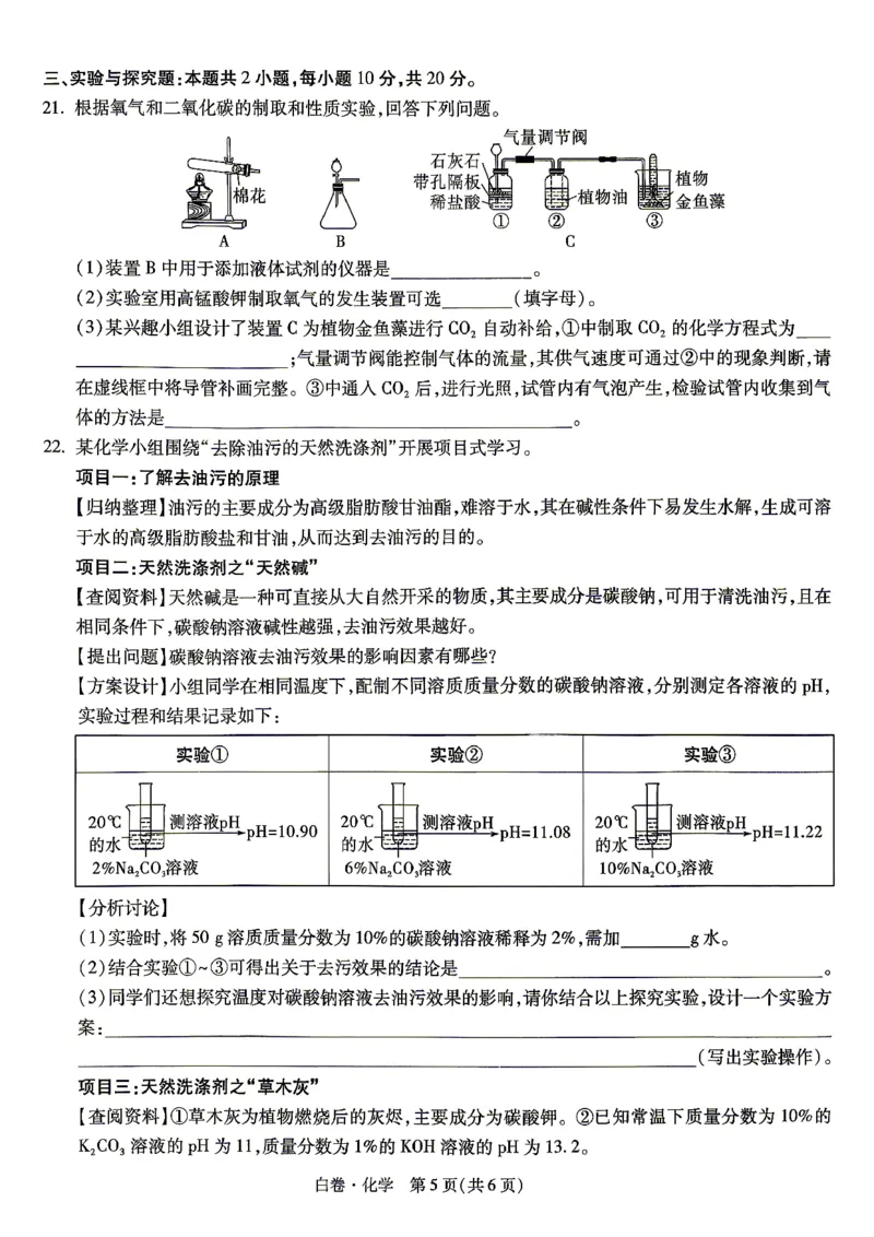 白卷_化学_中考押题2026《中考押题》系列（9科全套实时更新中）_万唯2026版初中《万唯黑白卷》7科全套（湖南）_黑白卷化学
