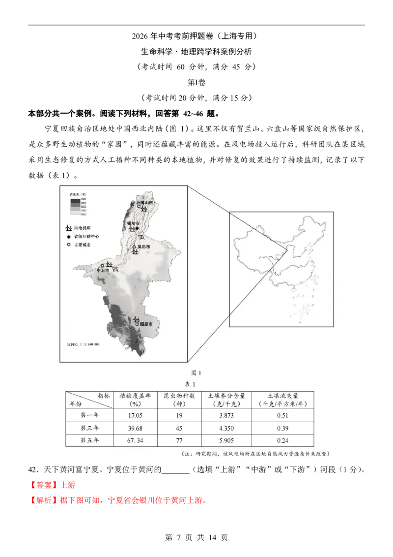 生命科学&middot;地理跨学科案例(上海卷)_中考押题2026《中考押题》系列（9科全套实时更新中）_2026版中考《考前押测卷》地区版（地生）_2026《生物中考&bull;考前押题卷》地区版