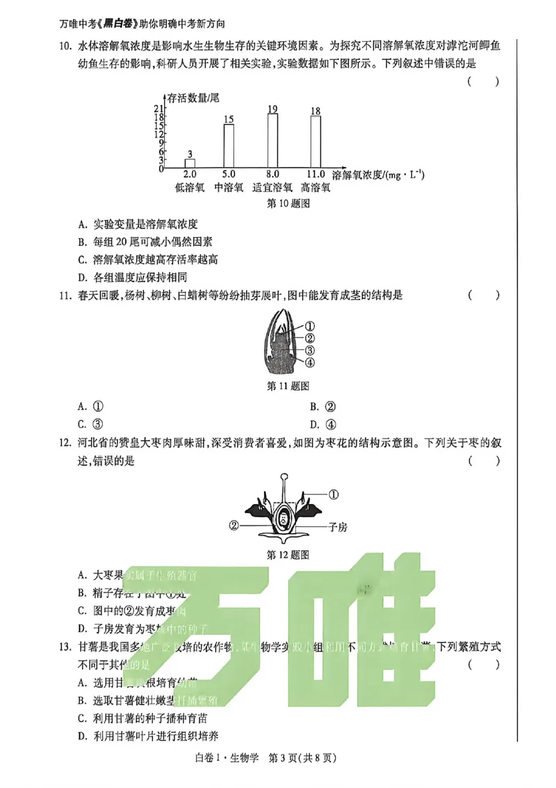 生物试卷原版_中考押题2026《中考押题》系列（9科全套实时更新中）_万唯2026版初中《万唯黑白卷》地生（河北）_生物黑白