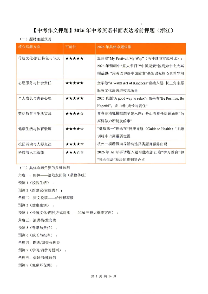 浙江_中考作文押题2026年中考英语书面表达考_中考押题2026《中考押题》系列（9科全套实时更新中）_2026版中考《书面表达作文押题预测》英语（各地方版）