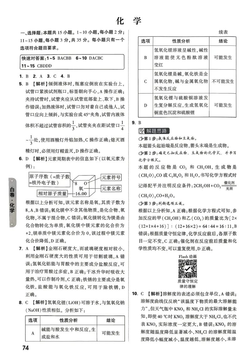白卷化学答案_中考押题2026《中考押题》系列（9科全套实时更新中）_万唯2026版初中《万唯黑白卷》7科全套（山东）_2026《万唯中考&bull;山东黑白卷》化学