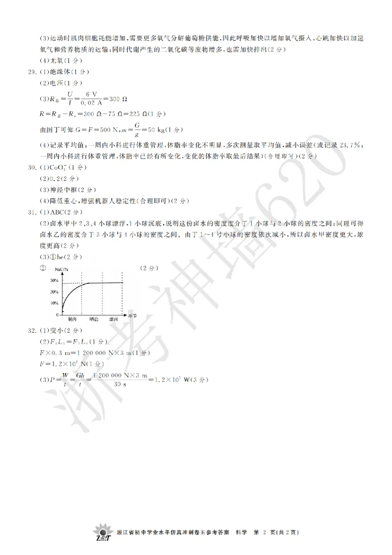 科学答案-2604浙共体仿真冲刺卷五_中考押题2026《中考押题》系列（9科全套实时更新中）_浙江2026版中考《浙江一模二模》多地区全套（浙江）_2604浙共体仿真冲刺卷五