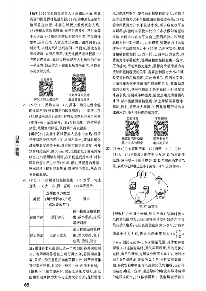物理白卷答案_中考押题2026《中考押题》系列（9科全套实时更新中）_万唯2026版初中《万唯黑白卷》7科全套（福建）_万维物理