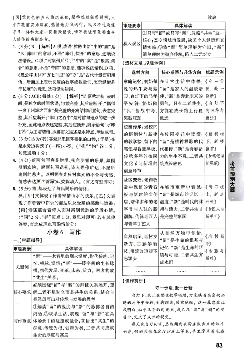 考前预测大题阅卷评分标准_中考押题2026《中考押题》系列（9科全套实时更新中）_万唯2026版初中《万唯黑白卷》7科全套（湖南）_黑白卷化学