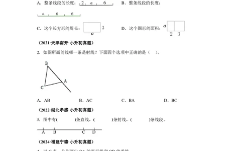 小升初真题卷平面图形的认识及周长、面积--真题汇编_小升初语数英真题卷+真题专项_小升初语数真题专项汇编_六下数学《真题专项汇编》