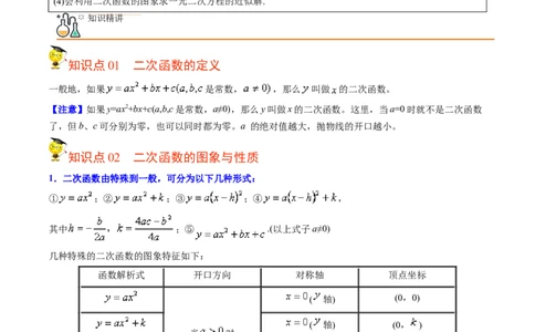 初中数学同步9年级上册第15课二次函数章末复习（学生版）_人教版数学九年级上册_版本二_九年级数学上册（人教版）_专项复习_讲义_学生版在此文件夹