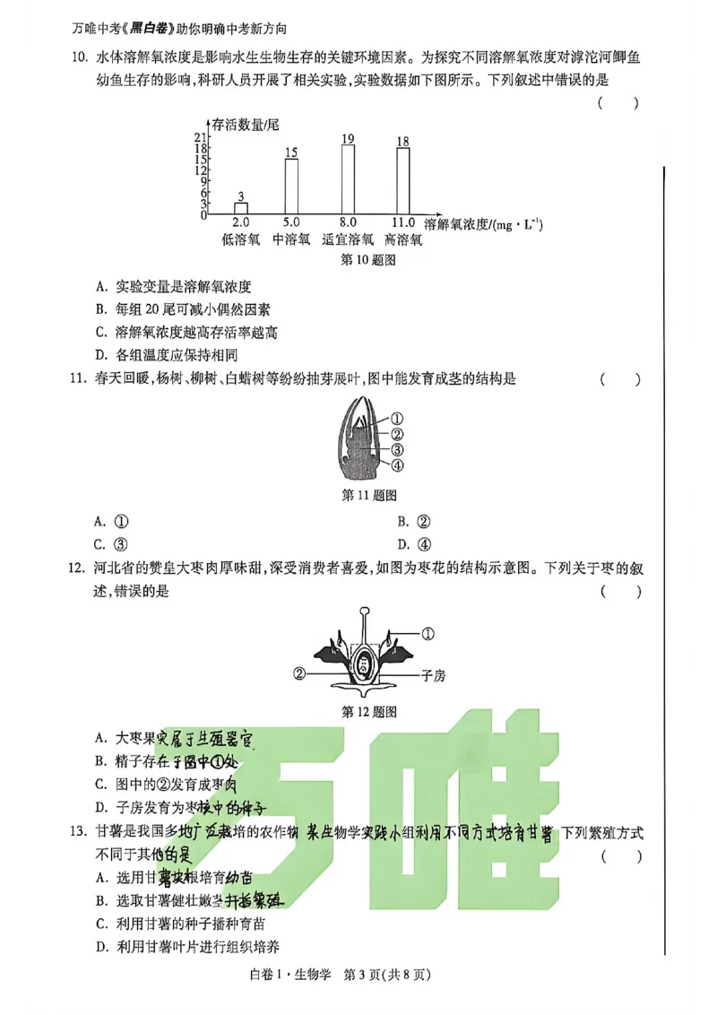 生物手写版_中考押题2026《中考押题》系列（9科全套实时更新中）_万唯2026版初中《万唯黑白卷》地生（河北）_生物黑白