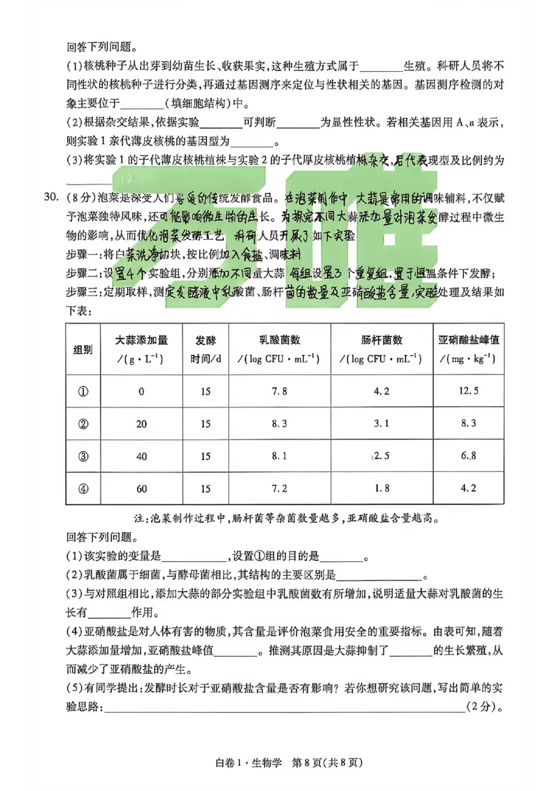 生物手写版_中考押题2026《中考押题》系列（9科全套实时更新中）_万唯2026版初中《万唯黑白卷》地生（河北）_生物黑白