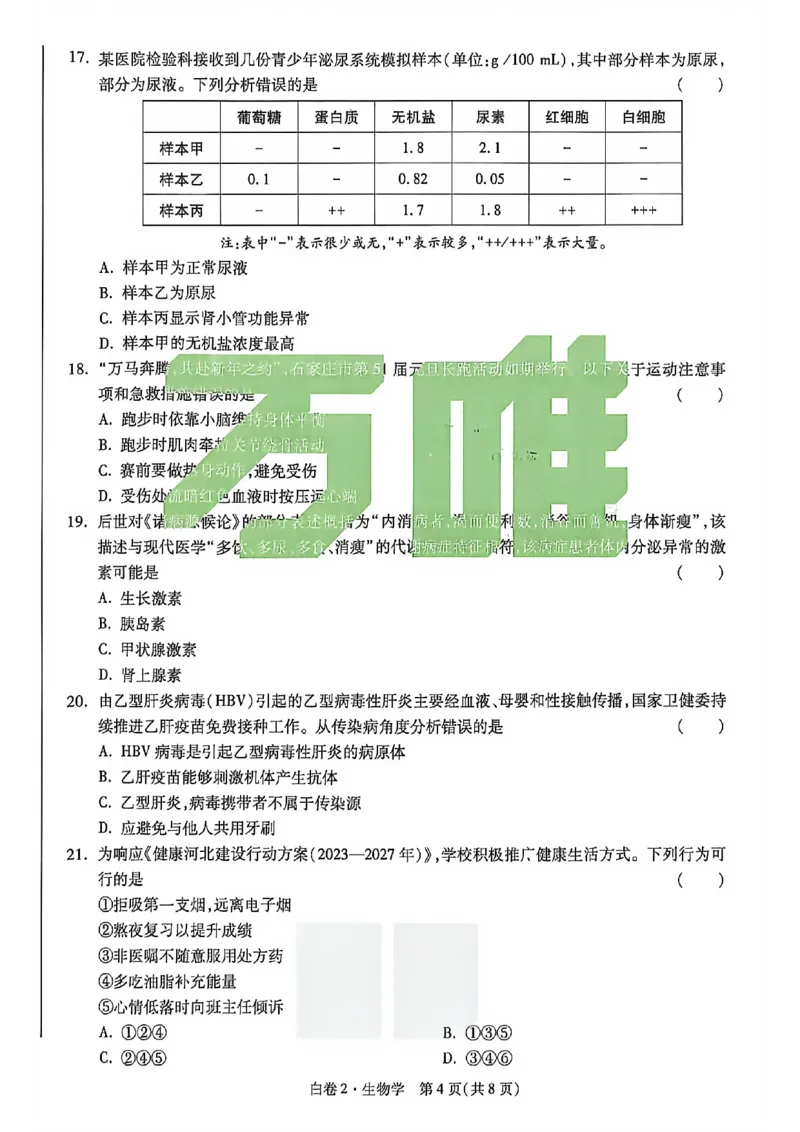 生物手写版_中考押题2026《中考押题》系列（9科全套实时更新中）_万唯2026版初中《万唯黑白卷》地生（河北）_生物黑白
