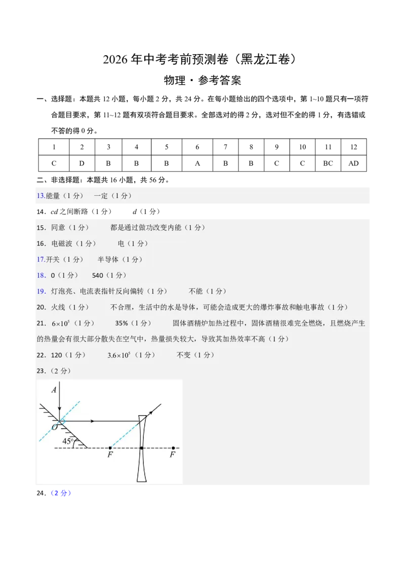 物理(黑龙江卷)(参考答案)_中考押题2026《中考押题》系列（9科全套实时更新中）_2026版中考《金卷考前预测卷》全国多地区版（物理）_物理(黑龙江卷)