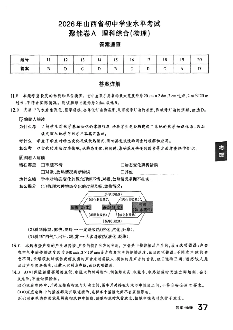 物理A卷答案_中考押题2026《中考押题》系列（9科全套实时更新中）_2026版中考《聚能AB卷》7科全套（山西）