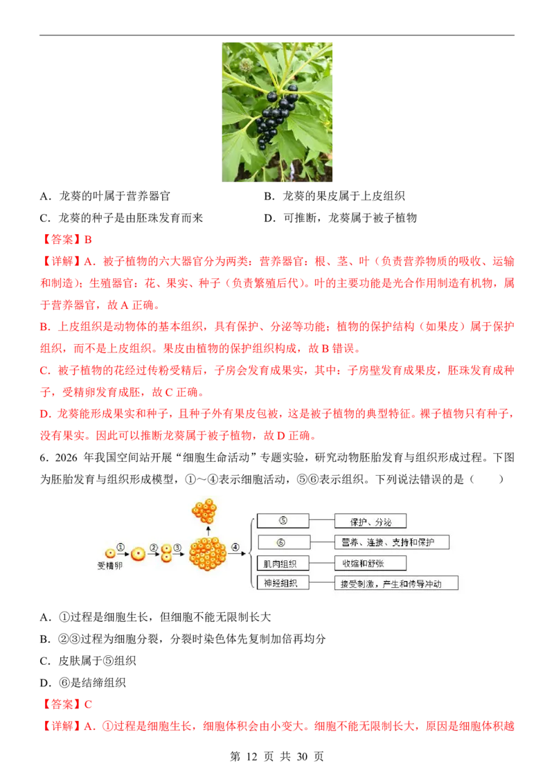 生物(长沙卷)_中考押题2026《中考押题》系列（9科全套实时更新中）_2026版中考《考前押测卷》地区版（地生）_2026《生物中考&bull;考前预测卷》地区版