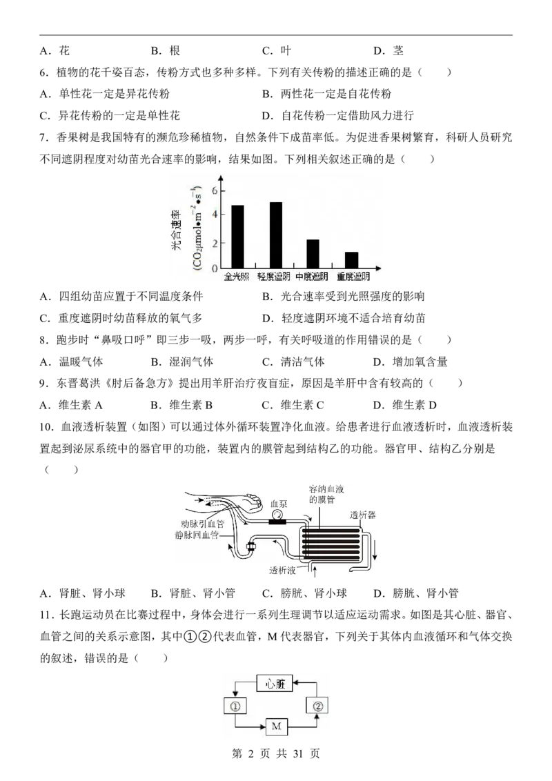 生物(湖南卷)_中考押题2026《中考押题》系列（9科全套实时更新中）_2026版中考《考前押测卷》地区版（地生）_2026《生物中考&bull;考前押题卷》地区版