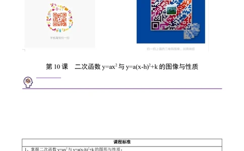 初中数学同步9年级上册10课二次函数y=ax2与y=a(x-h)2+k的图像与性质(共33页)（教师版）_人教版数学九年级上册_版本二_九年级数学上册（人教版）_专项复习_讲义