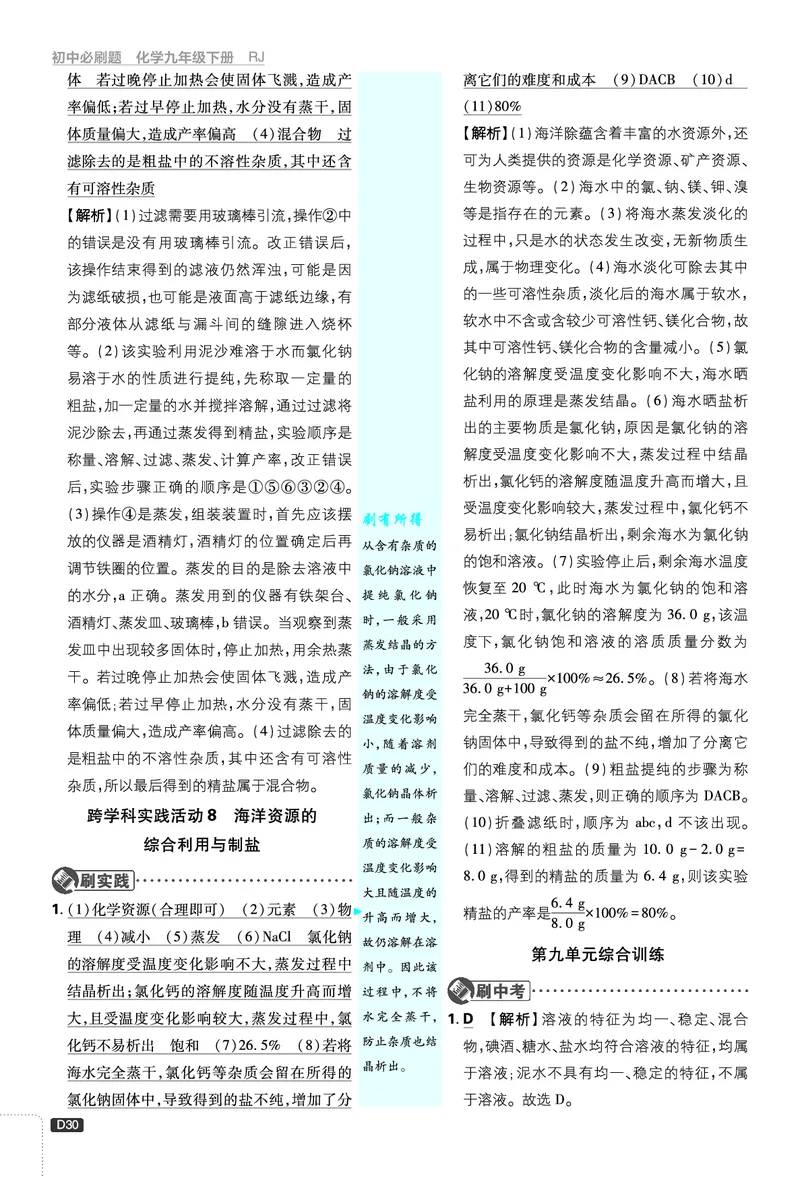 第九单元_2026中考押题卷合集_2026新中考中考全科资料_2026《理想树&bull;必刷题》（9年级下册）（化学）（人教）