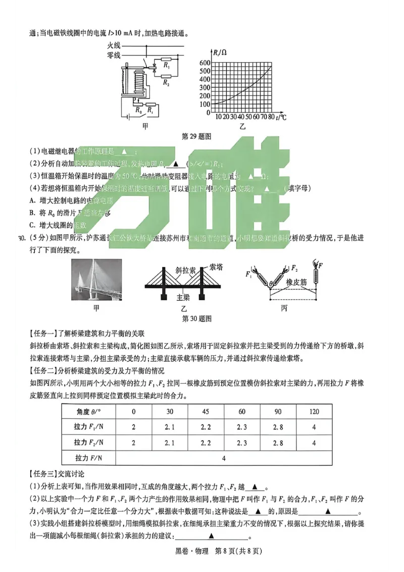苏州黑卷物理_中考押题2026《中考押题》系列（9科全套实时更新中）_万唯2026版初中《万唯黑白卷》7科全套（苏州）