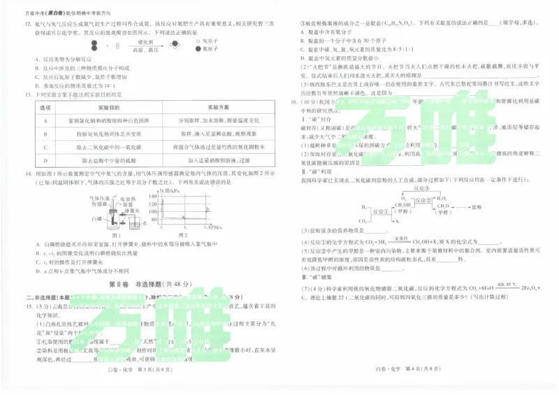 白卷2026年云南省初中学业水平考试化学_2026中考押题卷合集_2026中考黑白卷合集_2026版初中《万唯黑白卷》7科全套（云南）_2026《万唯中考&bull;云南黑白卷》化学