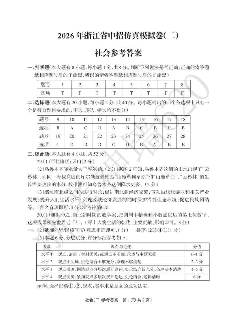 社会答案-2604浙江省中招仿真模拟卷（二）_中考押题2026《中考押题》系列（9科全套实时更新中）_浙江2026版中考《浙江一模二模》多地区全套（浙江）_2604浙江省中招仿真模拟卷二