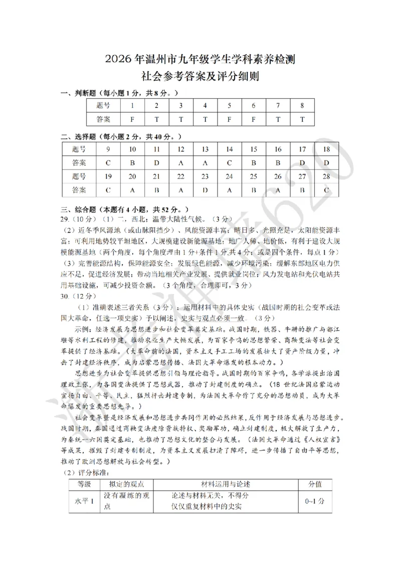 社会答案-2604温州一模_中考押题2026《中考押题》系列（9科全套实时更新中）_浙江2026版中考《浙江一模二模》多地区全套（浙江）_2604温州一模
