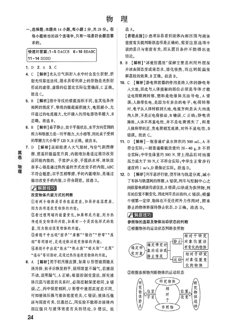 物理黑卷答案_中考押题2026《中考押题》系列（9科全套实时更新中）_万唯2026版初中《万唯黑白卷》7科全套（福建）_万维物理