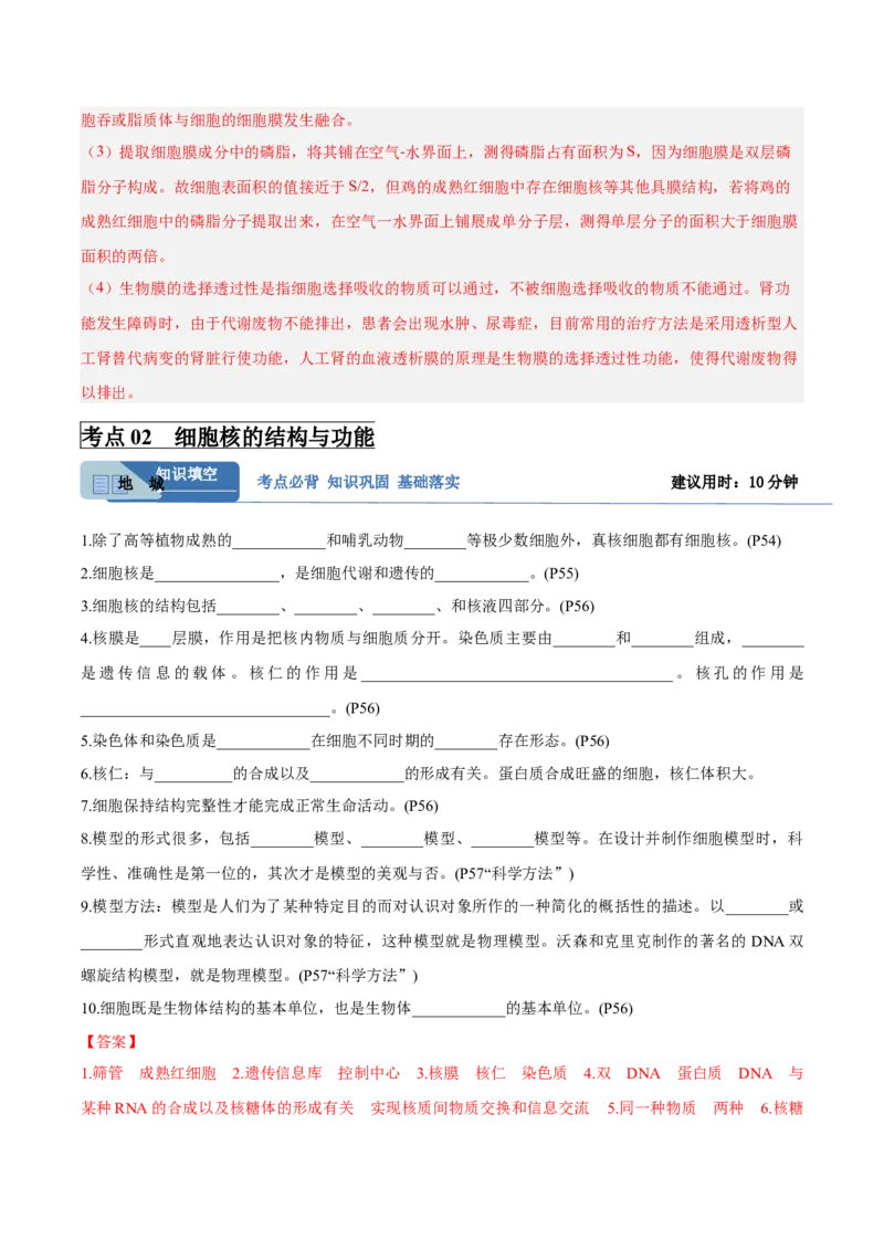 考点通关卷05细胞膜和细胞核（解析版）_新高考复习资料_2025年新高考资料_2025年高考生物一轮复习考点通关卷（新高考通用）