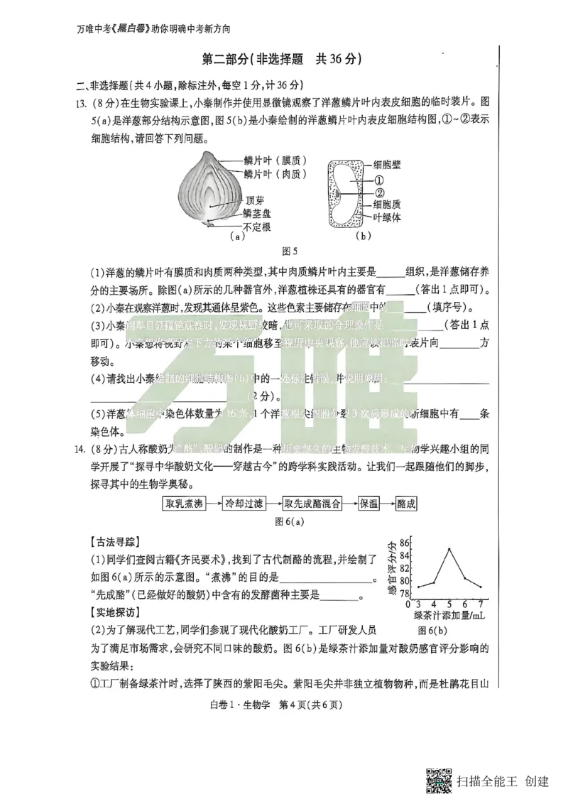 生物黑白卷_中考押题2026《中考押题》系列（9科全套实时更新中）_万唯2026版初中《万唯黑白卷》地生（陕西）