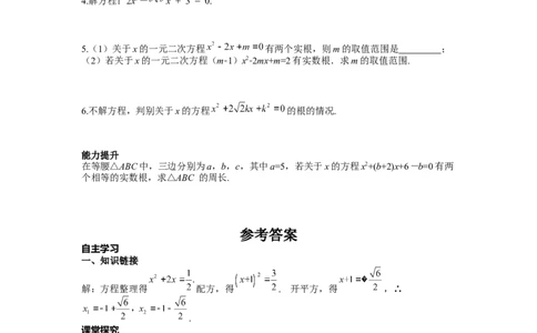 导学案21.2.2公式法_人教版数学九年级上册_版本二_九年级数学上册（人教版）_教学课件_课件选择2_第21章新版_21.2降次&mdash;&mdash;一元二次方程的解法
