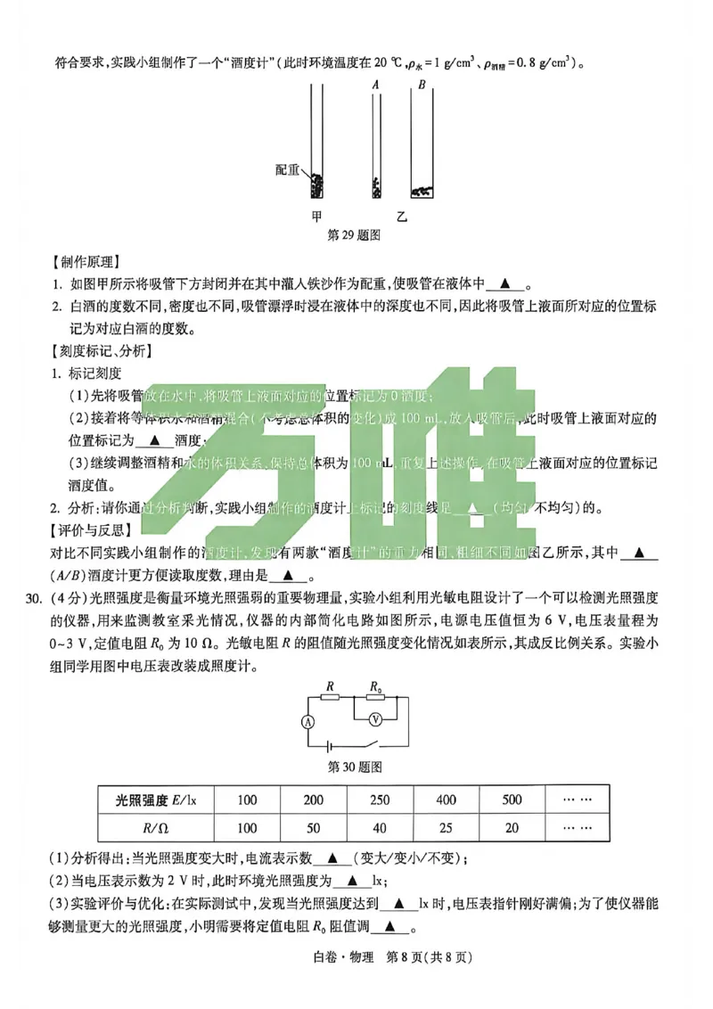 苏州白卷物理_中考押题2026《中考押题》系列（9科全套实时更新中）_万唯2026版初中《万唯黑白卷》7科全套（苏州）