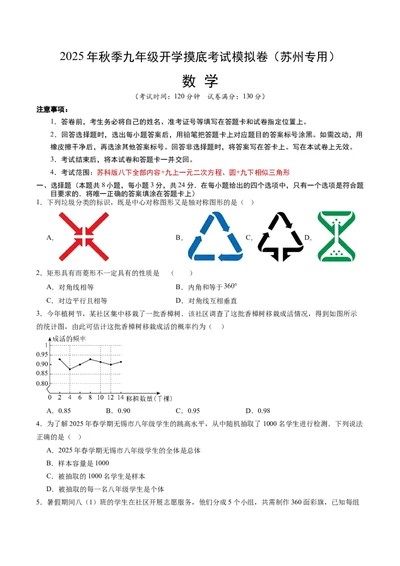 数学（考试版A4）_人教版数学九年级上册_版本二_九年级数学上册（人教版）_秋季开学摸底考_九年级数学秋季开学摸底考（江苏苏州专用）