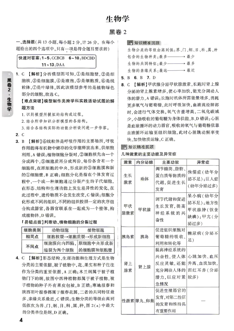 答案_中考押题2026《中考押题》系列（9科全套实时更新中）_万唯2026版初中《万唯黑白卷》地生（陕西）