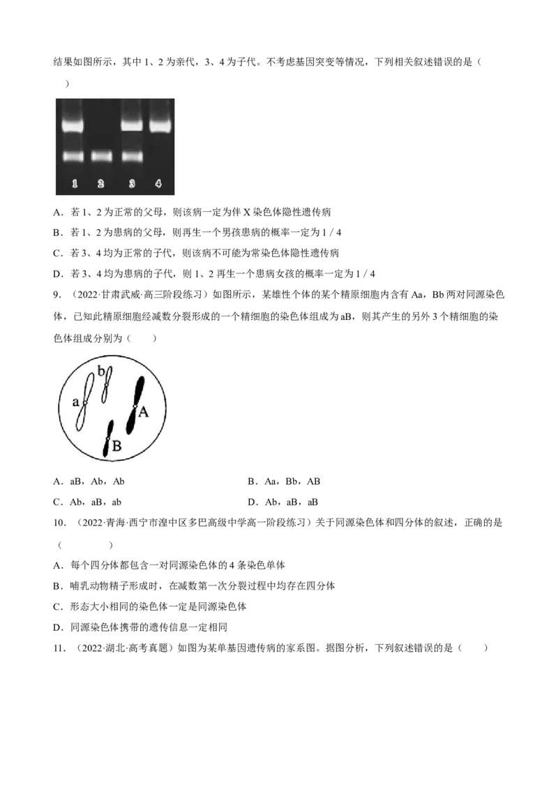 解密07遗传的细胞学基础（分层训练)（原卷版）_新高考复习资料_2023年新高考复习资料_二轮复习_高频考点解密2023年高考生物二轮复习讲义+分层训练（全国通用）288808838