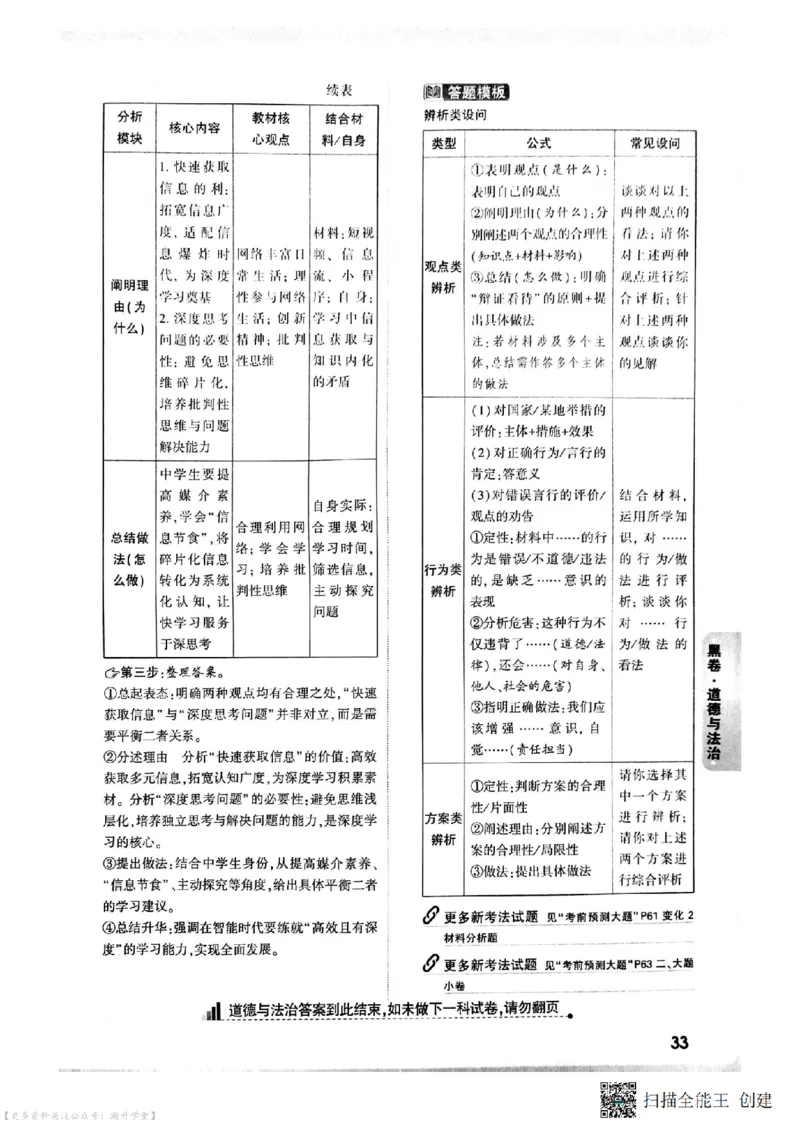黑卷试题答案（7科合并）_中考押题2026《中考押题》系列（9科全套实时更新中）_万唯2026版中考《万唯考黑白卷》7科全套（深圳）