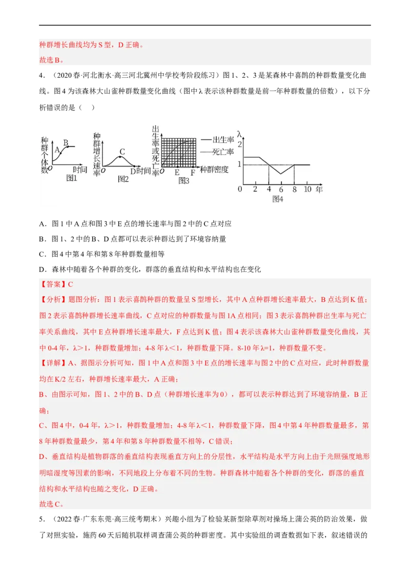 解密15种群与群落（分层训练)（解析版）_通用版（老高考）复习资料_2023年复习资料_二轮复习_高频考点解密2023年高考生物二轮复习讲义+分层训练（全国通用）
