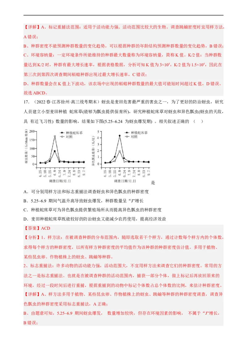 解密15种群与群落（分层训练)（解析版）_通用版（老高考）复习资料_2023年复习资料_二轮复习_高频考点解密2023年高考生物二轮复习讲义+分层训练（全国通用）