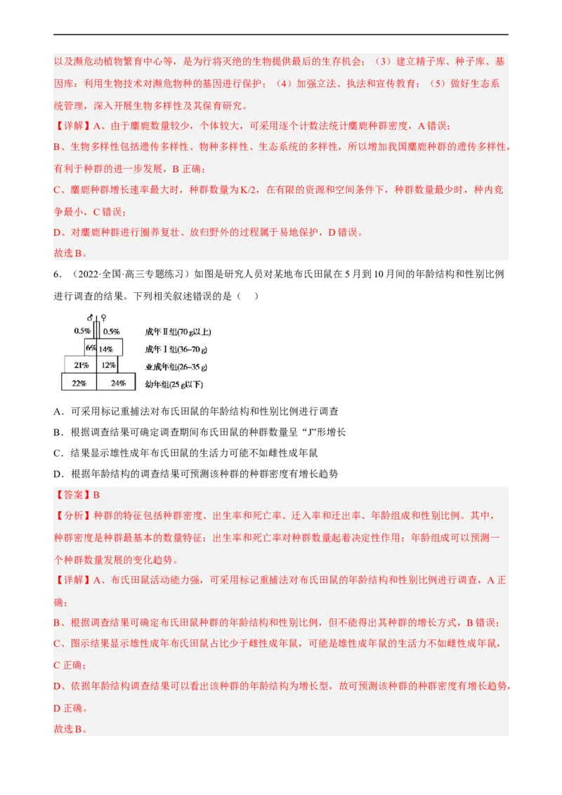解密15种群与群落（分层训练)（解析版）_通用版（老高考）复习资料_2023年复习资料_二轮复习_高频考点解密2023年高考生物二轮复习讲义+分层训练（全国通用）