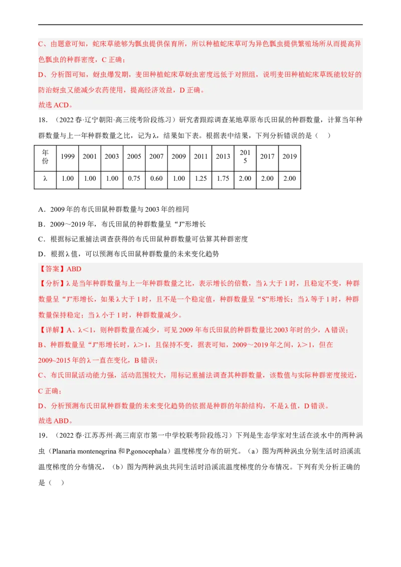 解密15种群与群落（分层训练)（解析版）_通用版（老高考）复习资料_2023年复习资料_二轮复习_高频考点解密2023年高考生物二轮复习讲义+分层训练（全国通用）