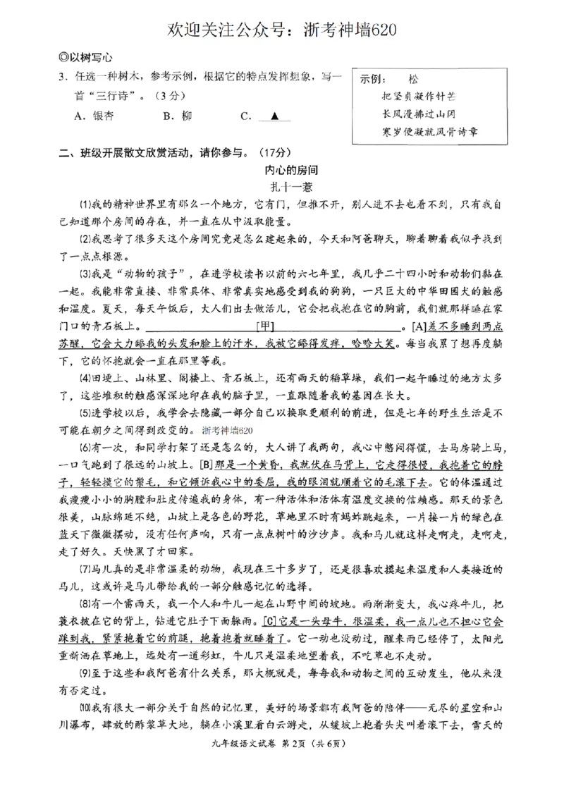 语文卷-2604温州一模_中考押题2026《中考押题》系列（9科全套实时更新中）_浙江2026版中考《浙江一模二模》多地区全套（浙江）_2604温州一模