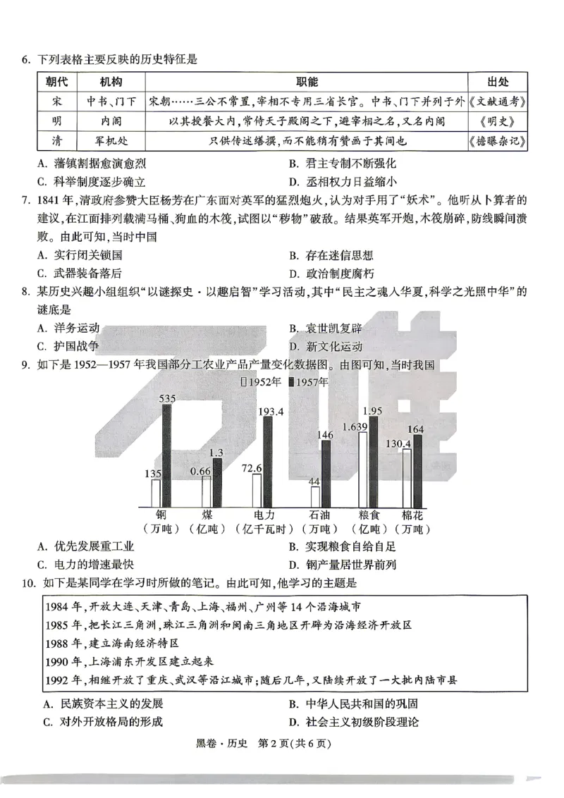 黑卷_历史_中考押题2026《中考押题》系列（9科全套实时更新中）_万唯2026版初中《万唯黑白卷》7科全套（湖南）_黑白卷历史