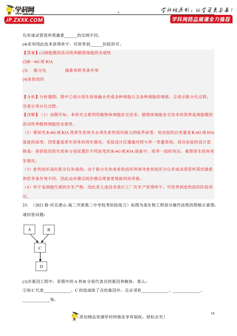 解密18细胞工程（分层训练)（解析版）_新高考复习资料_2023年新高考复习资料_二轮复习_高频考点解密2023年高考生物二轮复习讲义+分层训练（全国通用）288808838