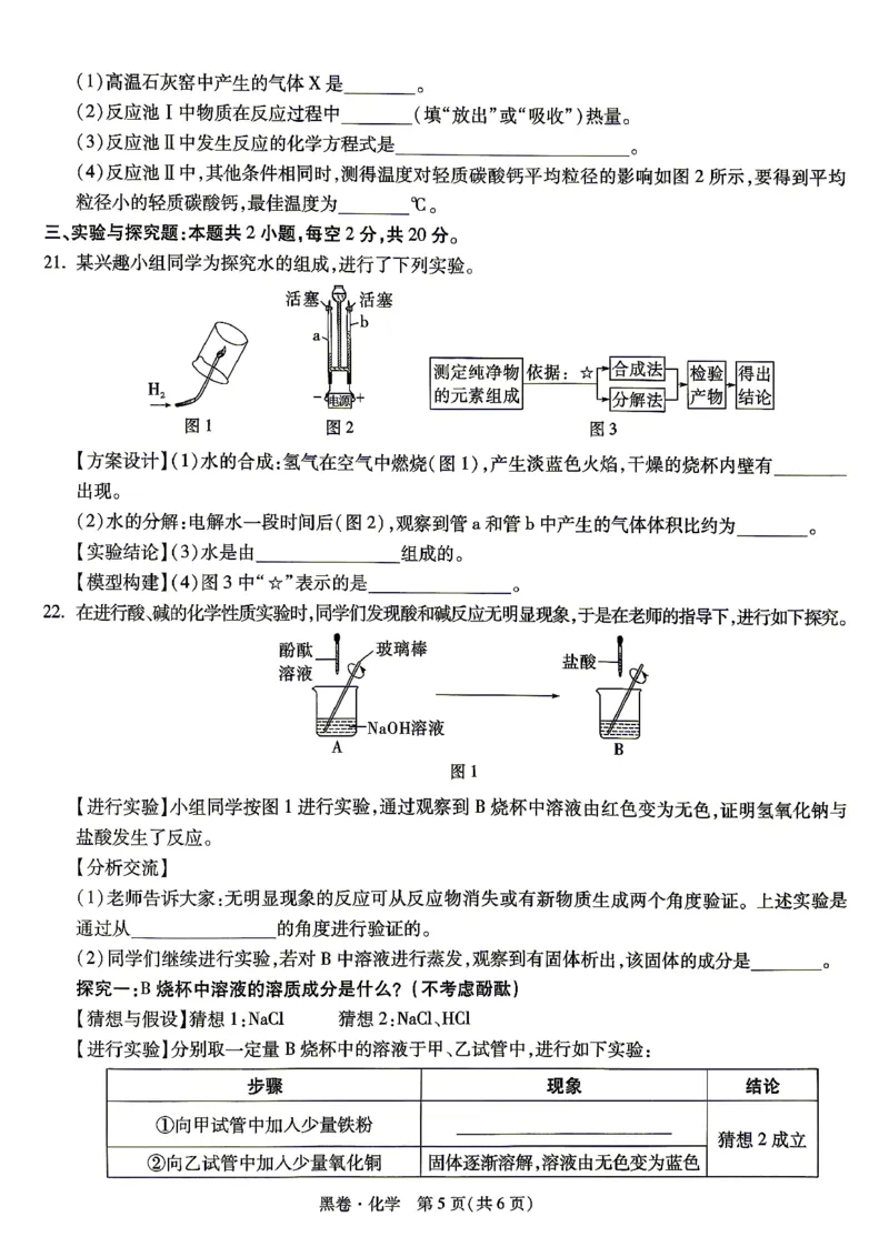 黑卷_化学_中考押题2026《中考押题》系列（9科全套实时更新中）_万唯2026版初中《万唯黑白卷》7科全套（湖南）_黑白卷化学