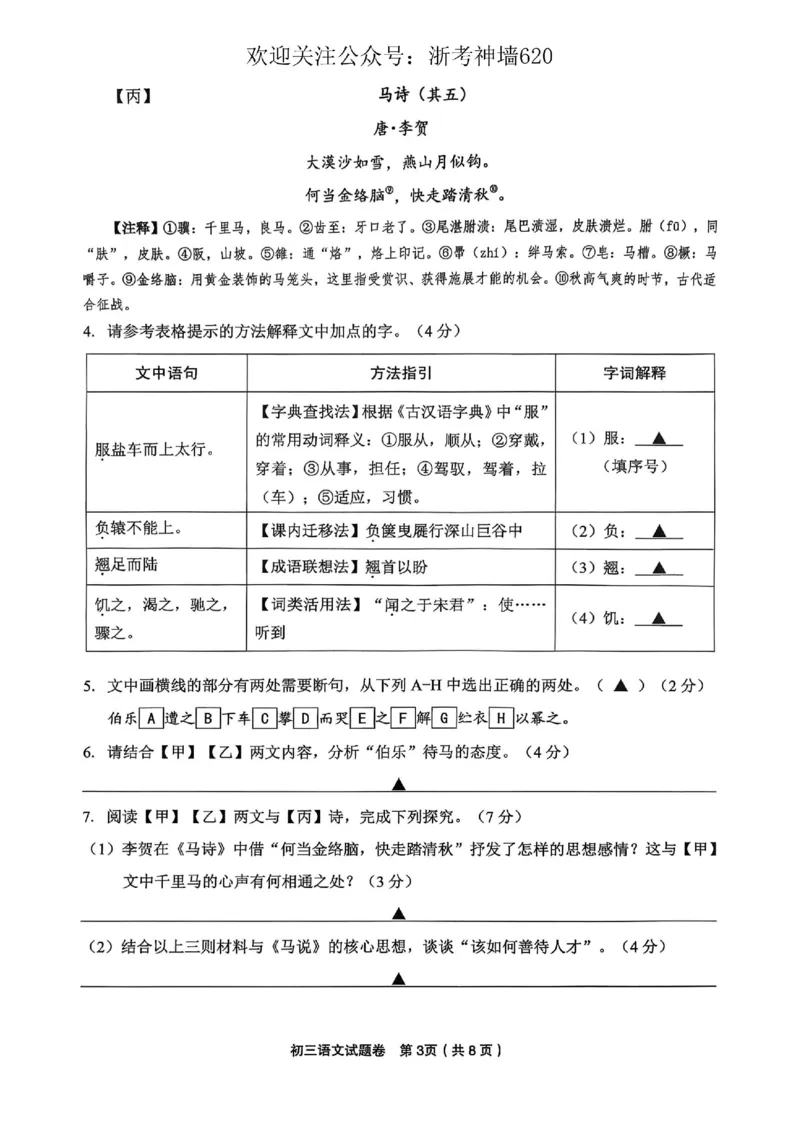语文卷-2604金华婺城区东阳市一模（金东永康武义部分学校参加）_中考押题2026《中考押题》系列（9科全套实时更新中）_浙江2026版中考《浙江一模二模》多地区全套（浙江）